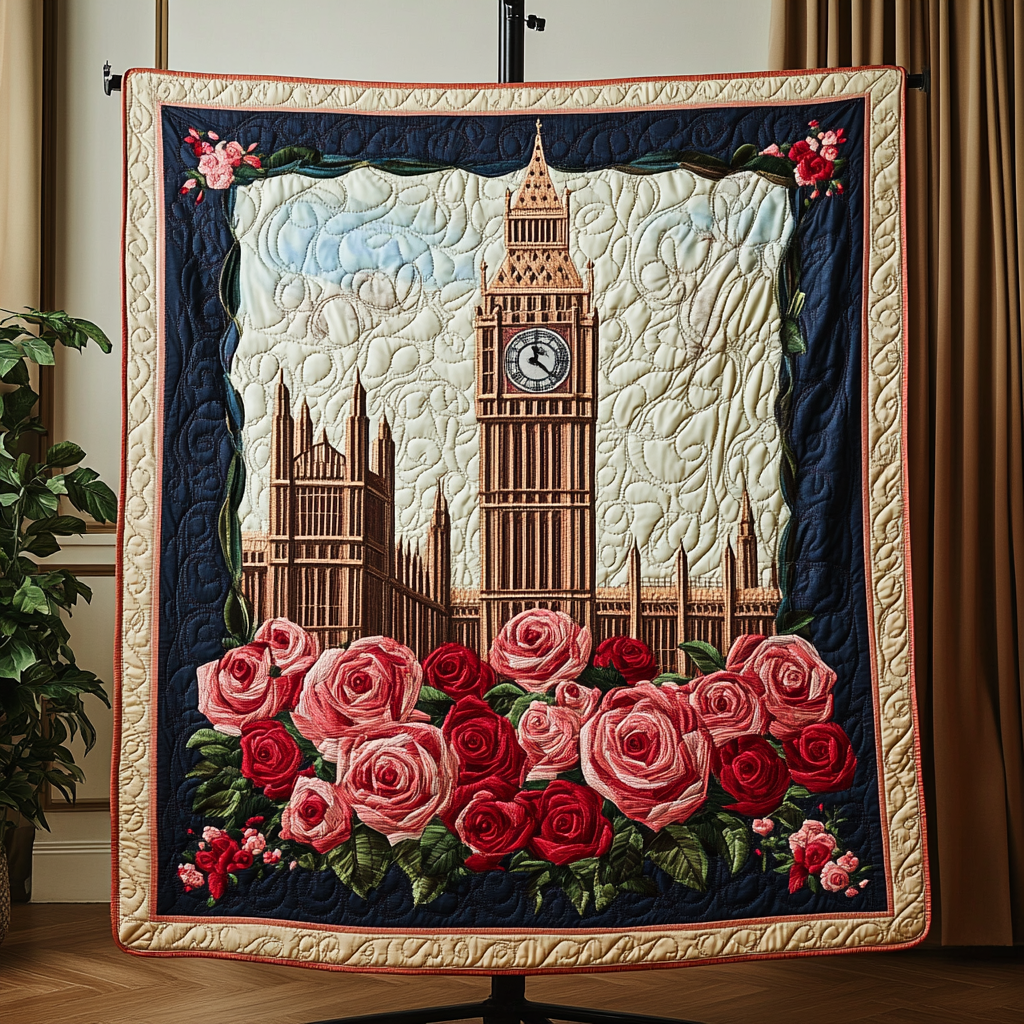 Big Ben Rose Quilted Blanket Xmas Holiday Gifts For Someone Who Loves England - Marykun