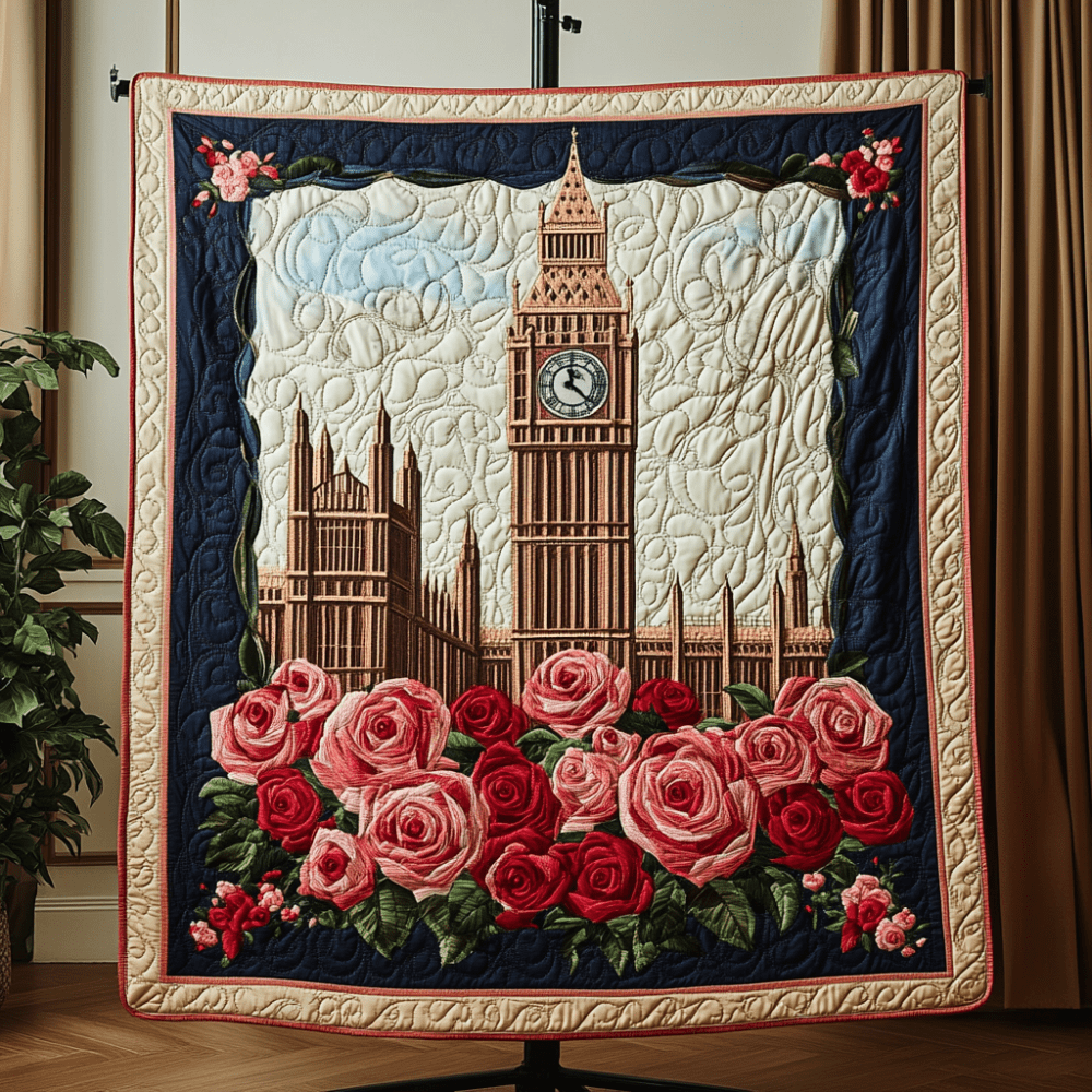 Big Ben Rose Quilted Blanket Xmas Holiday Gifts For Someone Who Loves England - Marykun