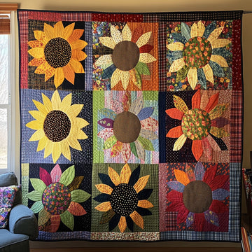 Bloom and Stitch Quilted Blanket Cute Throw Blanket Sunflower Christmas Gift Ideas - Marykun