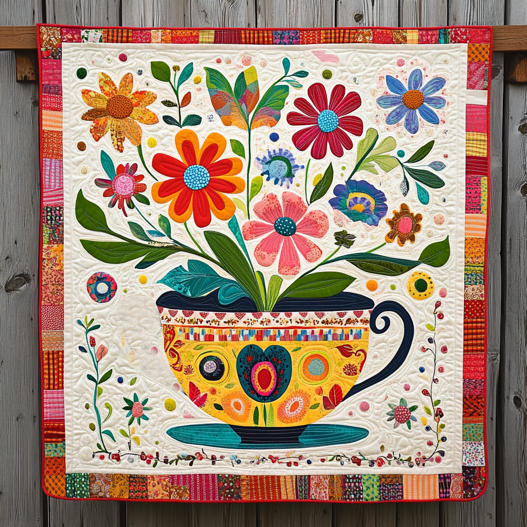 Bloom Cup Quilted Blanket Home Bedding Decor Mexican Themed Gifts - Marykun