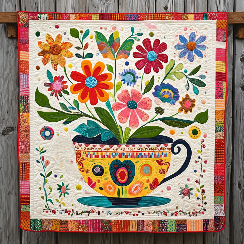 Bloom Cup Quilted Blanket Home Bedding Decor Mexican Themed Gifts - Marykun
