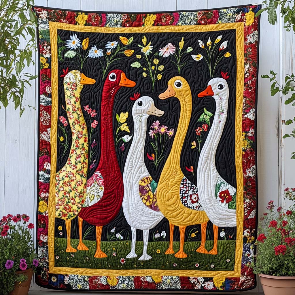 Blooming Duck Day Quilted Blanket Bed Christmas Decor Camping Gifts For Boyfriend - Marykun