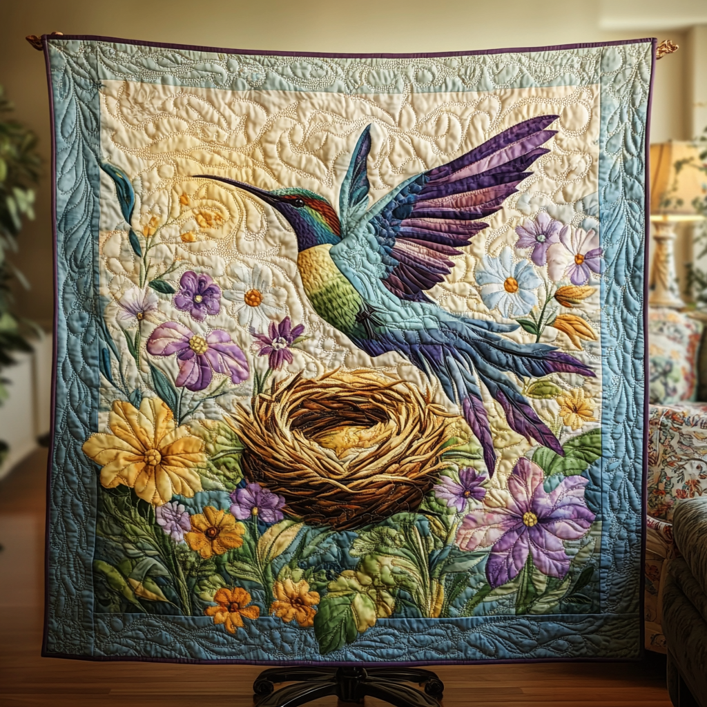 Blooming Hummingbird Quilted Blanket Christmas Throw Blanket Unusual Hummingbird Gifts - Marykun