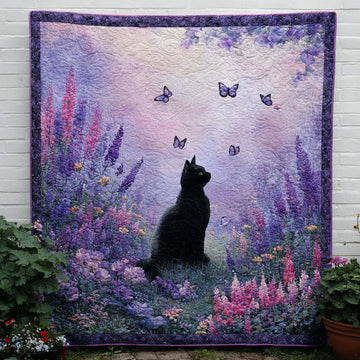 Blooming Kitty Quilted Blanket Holiday Throw Blanket Gift Idea For Cat Owner - Marykun