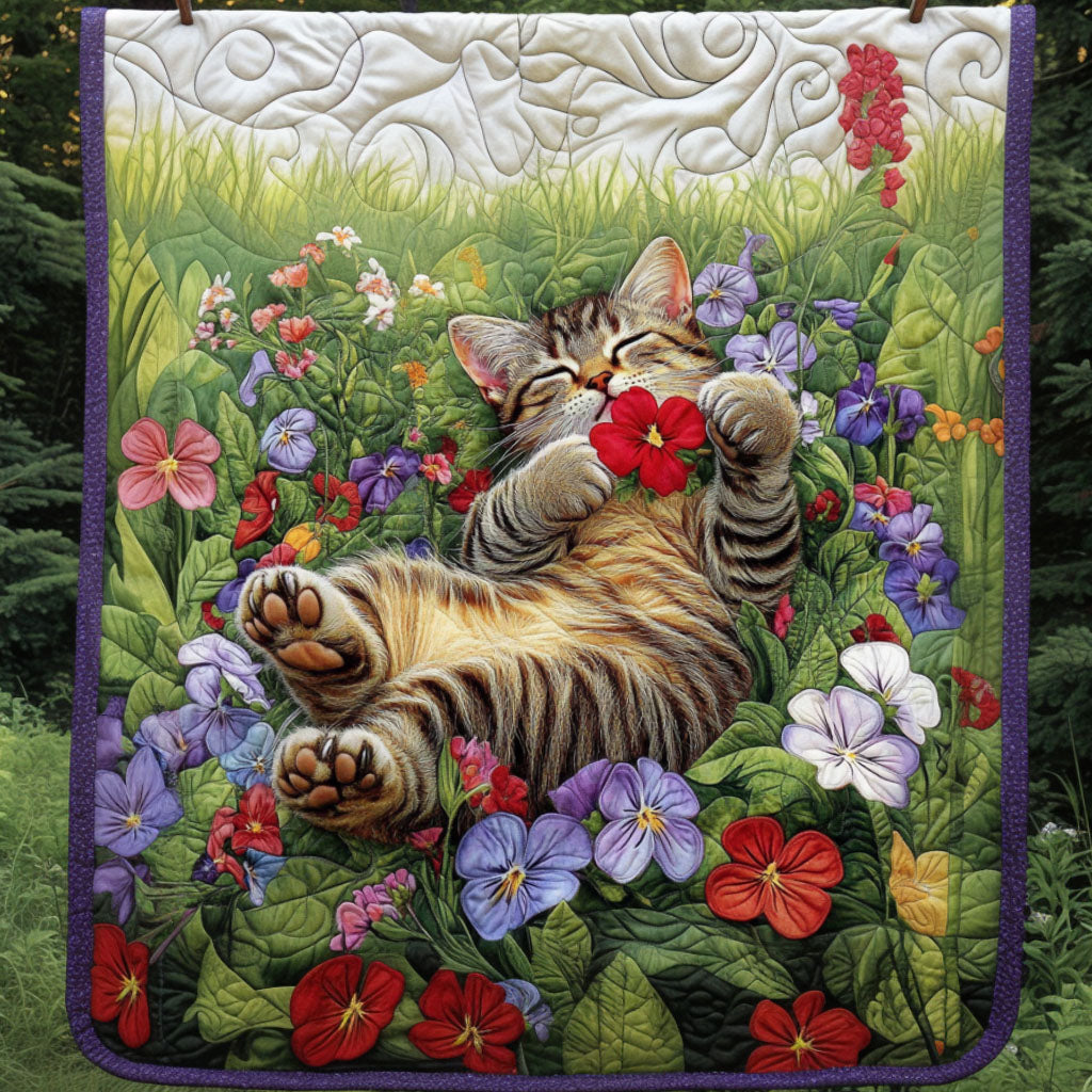 Blossom Hug Quilted Blanket Bedroom Xmas Decor Cat Lovers Owners Presents - Marykun
