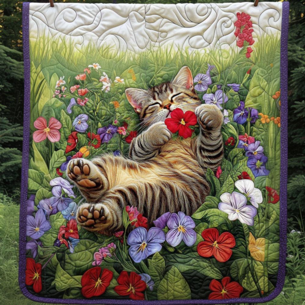 Blossom Hug Quilted Blanket Bedroom Xmas Decor Cat Lovers Owners Presents - Marykun