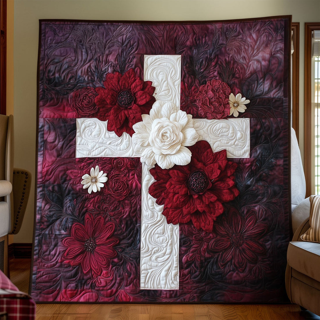 Blossom of Faith Quilted Blanket Bedroom Decor Christian Christmas Presents - Marykun
