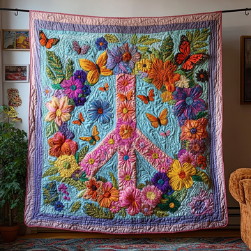 Blossom Peace Quilted Blanket Best Throw Blanket Christmas Gifts For Hippie Mom - Marykun