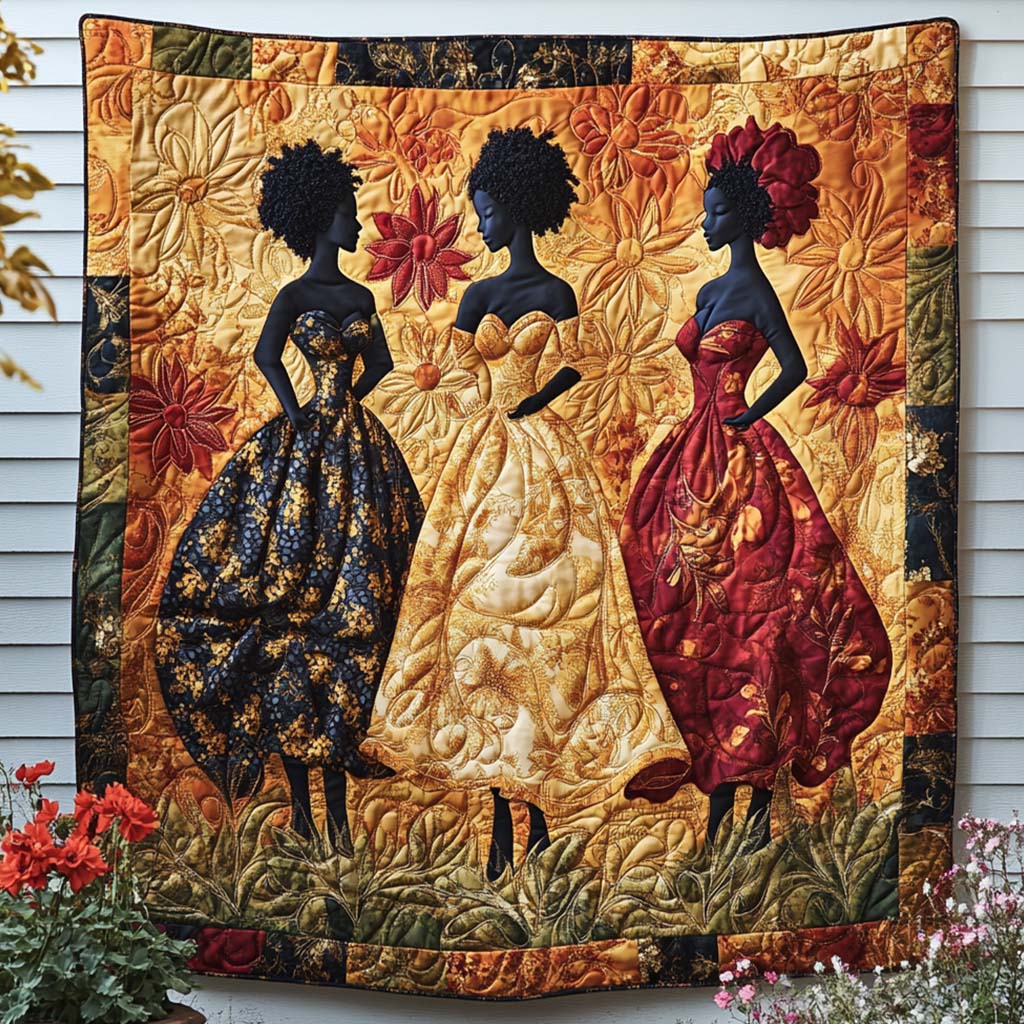 Blossom Queens Quilted Blanket Cozy Home Bedding Melanin African American Gifts Stuff - Marykun