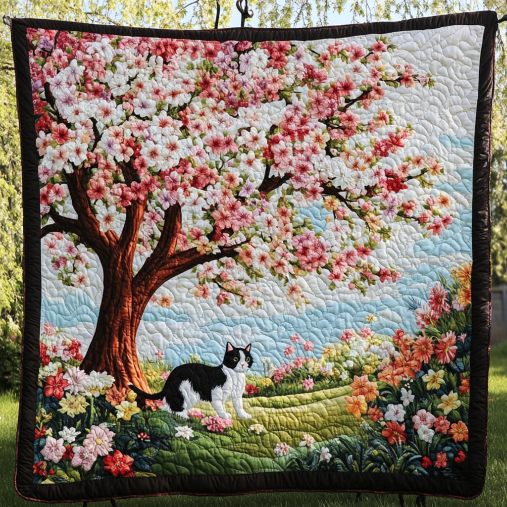 Blossom Wanderer Quilted Blanket Winter Decor Blanket Unique Gifts For Cat Lovers - Marykun