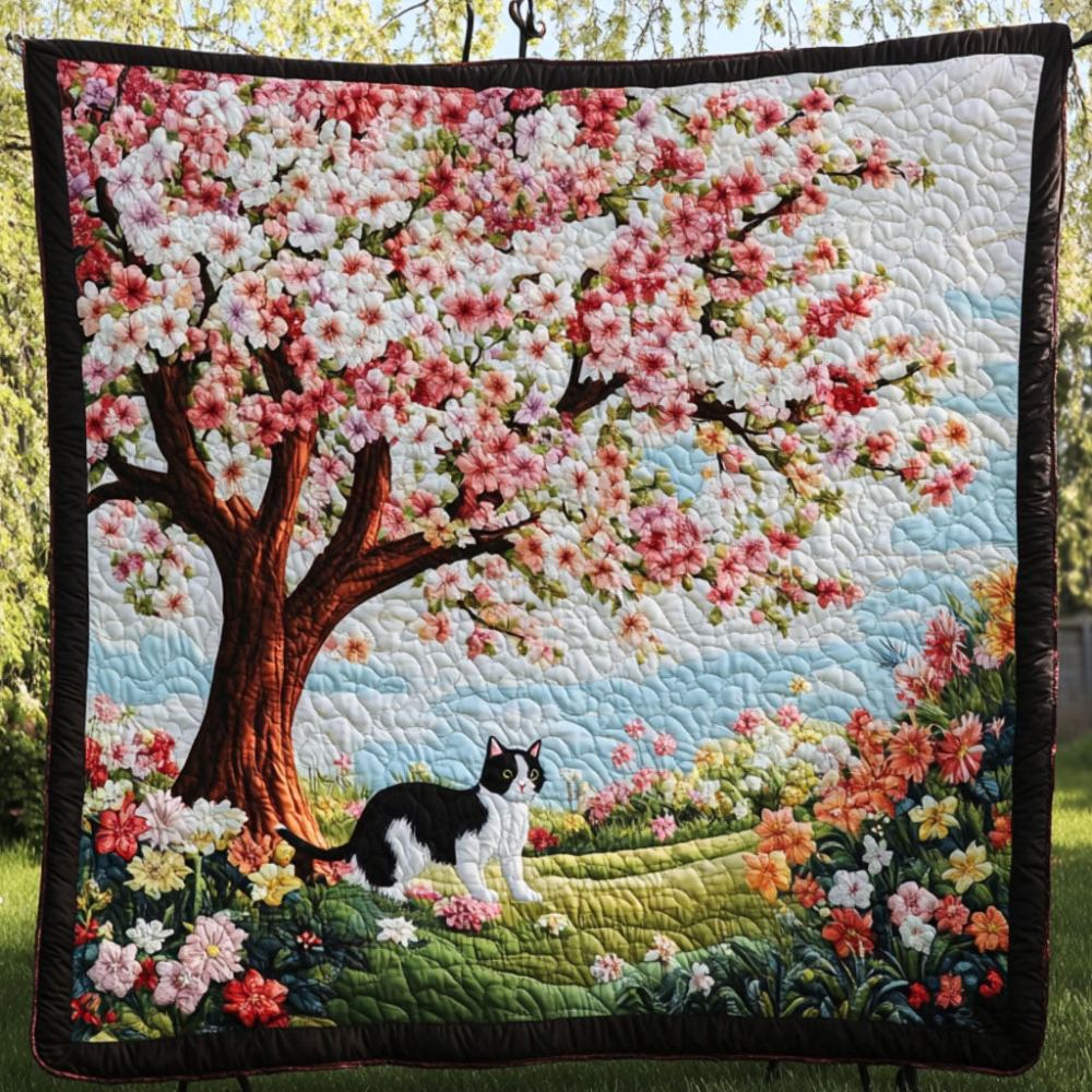 Blossom Wanderer Quilted Blanket Winter Decor Blanket Unique Gifts For Cat Lovers - Marykun