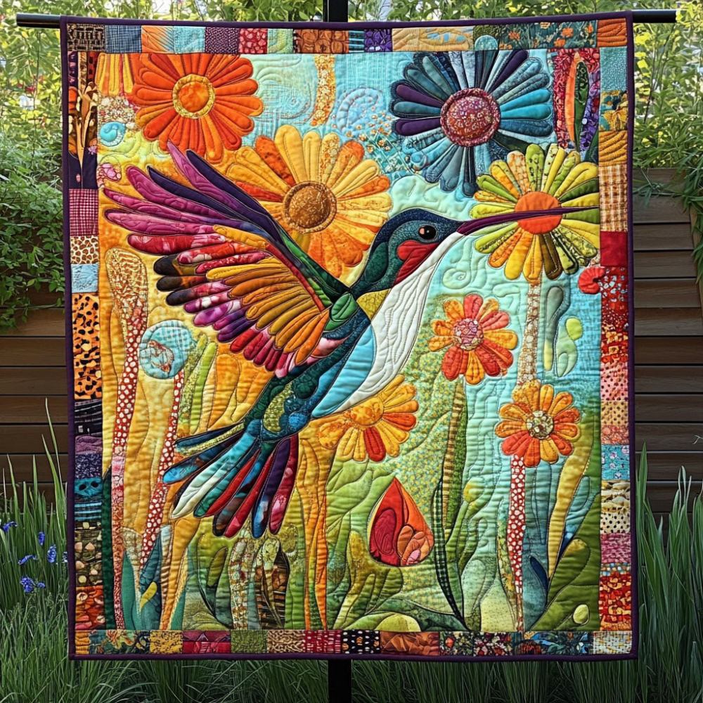 Blossoming Hummingbird Quilted Blanket Cute Throw Blanket Awesome Gifts For Hummingbird Lovers - Marykun