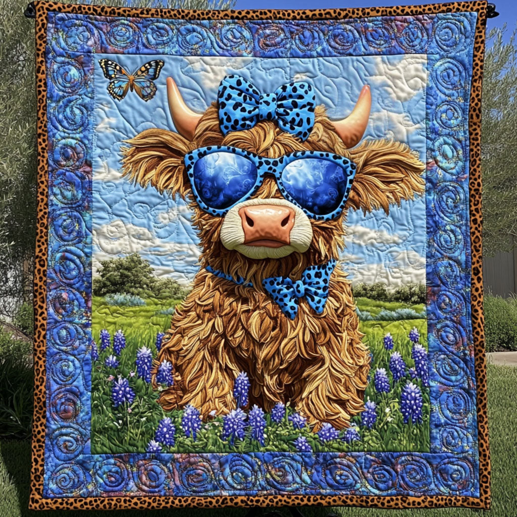 Bluebonnet Style Moo Quilted Blanket Holiday Throw Blanket Highland Cow Gifts For Men - Marykun
