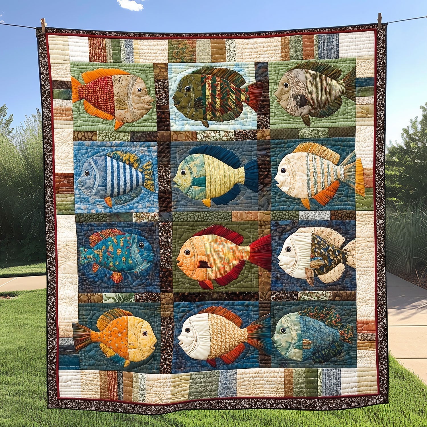 Bluegill Bliss Quilted Blanket Bed Christmas Decor Unique Best Gifts For Fishing Lovers - Marykun