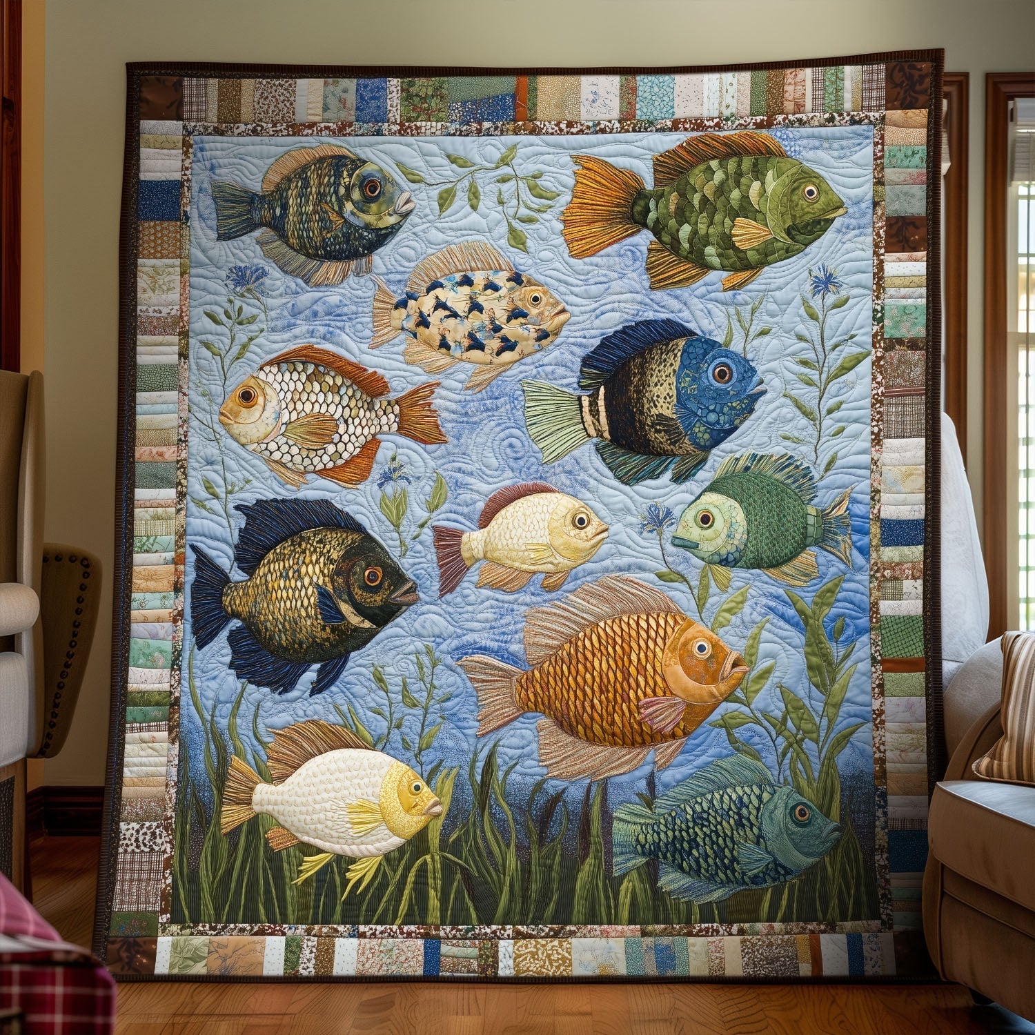 Bluegill Reflections Quilted Blanket Christmas Bedroom Decor Fishing Gifts For Him - Marykun
