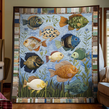 Bluegill Reflections Quilted Blanket Christmas Bedroom Decor Fishing Gifts For Him - Marykun