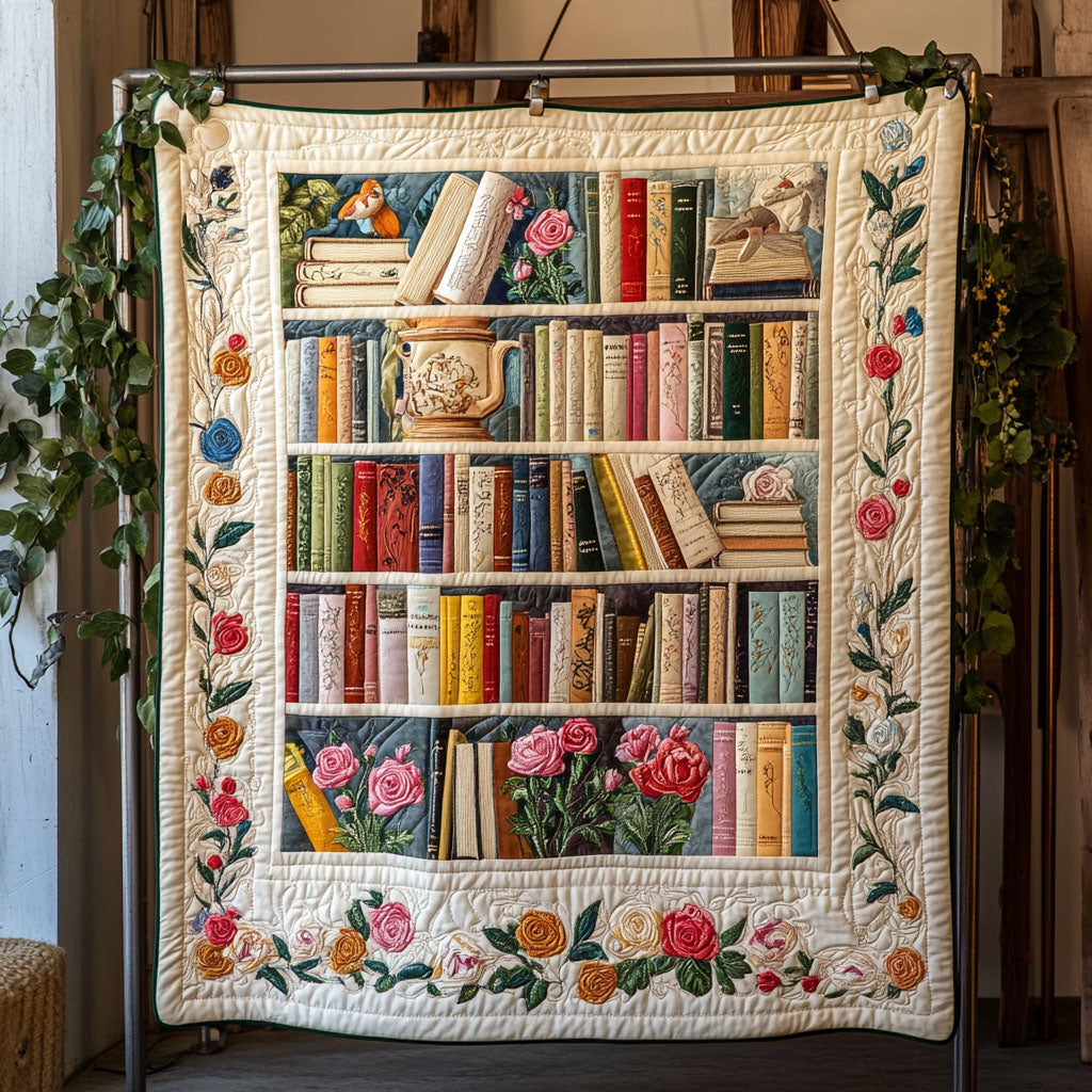 Books and Blooms Quilted Blanket Best Couch Throw Blanket Birthday Presents For Book Lovers - Marykun