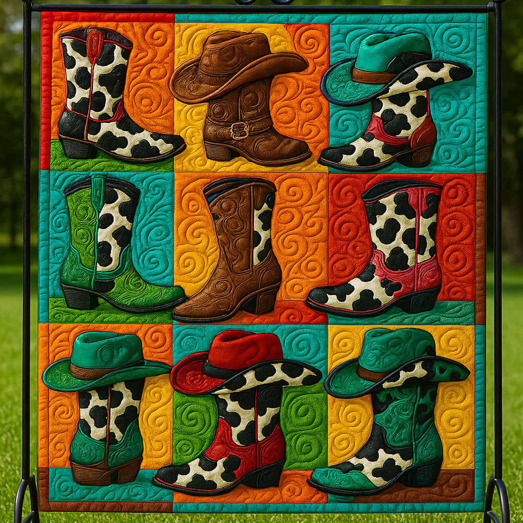 Boots and Hats Quilted Blanket Cool Throw Blanket Cool Gifts For Cowboys - Marykun