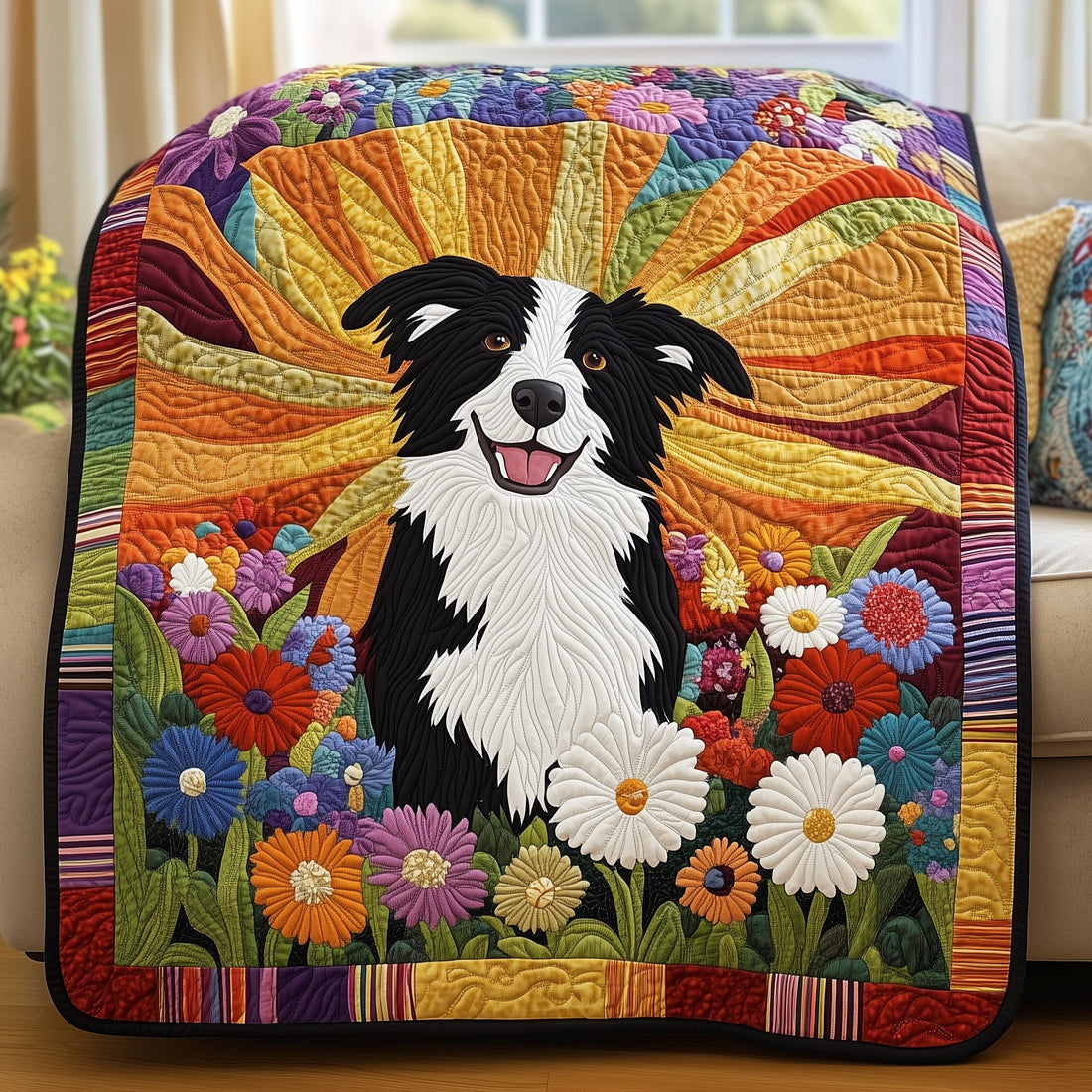 Border Collie Quilted Blanket Cute Bed BlanketXmas Gifts For Dog Owners - Marykun