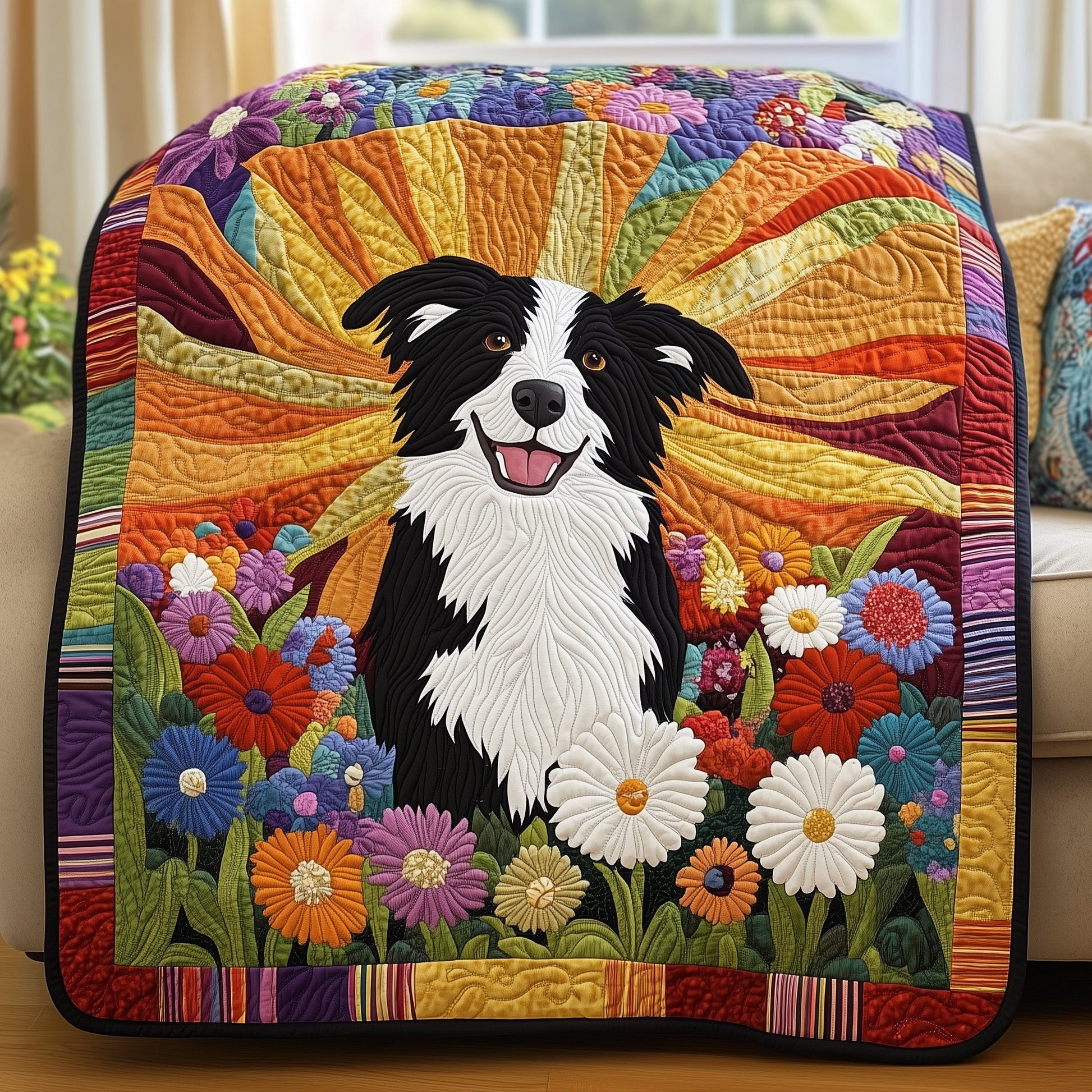 Border Collie Quilted Blanket Cute Bed BlanketXmas Gifts For Dog Owners - Marykun