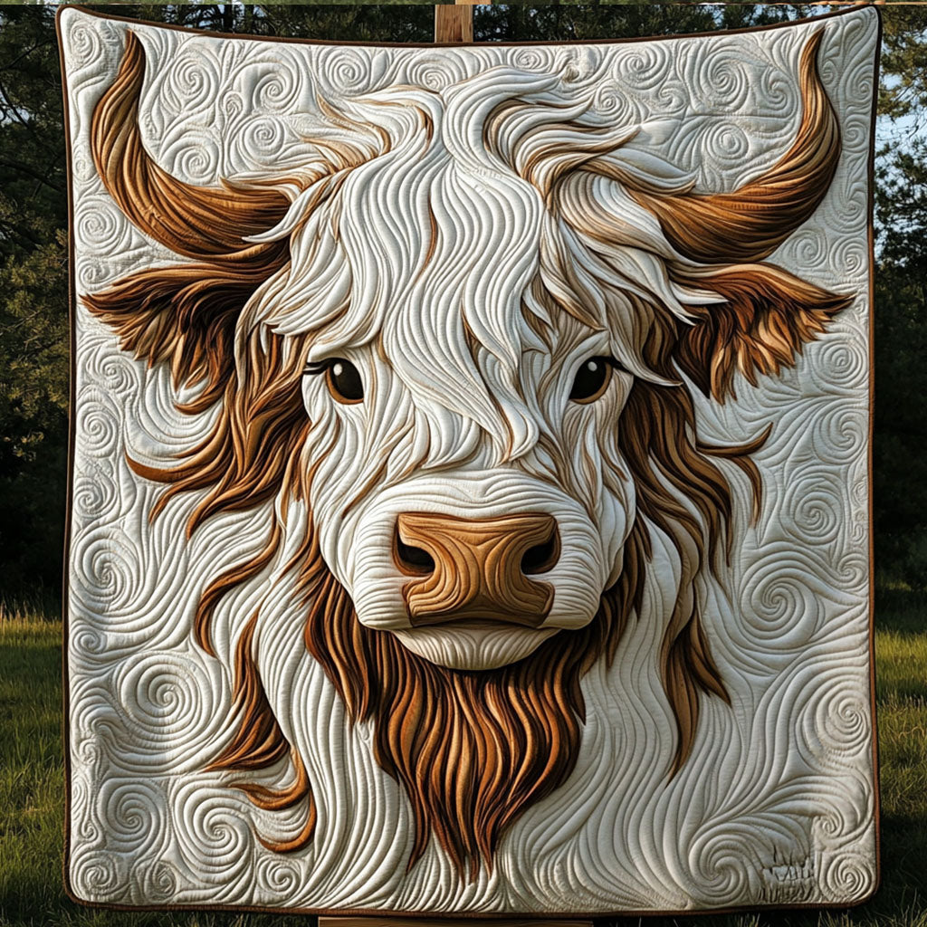 Braided Horn Elegance Quilted Blanket Bedroom Xmas Decor Highland Cow Presents - Marykun