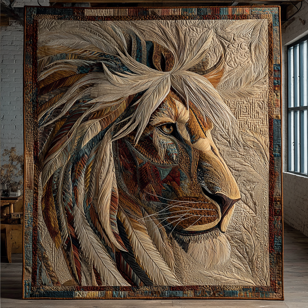 Brave Lion Quilted Blanket Holiday Throw Blanket Presents For People Who Love Lions - Marykun