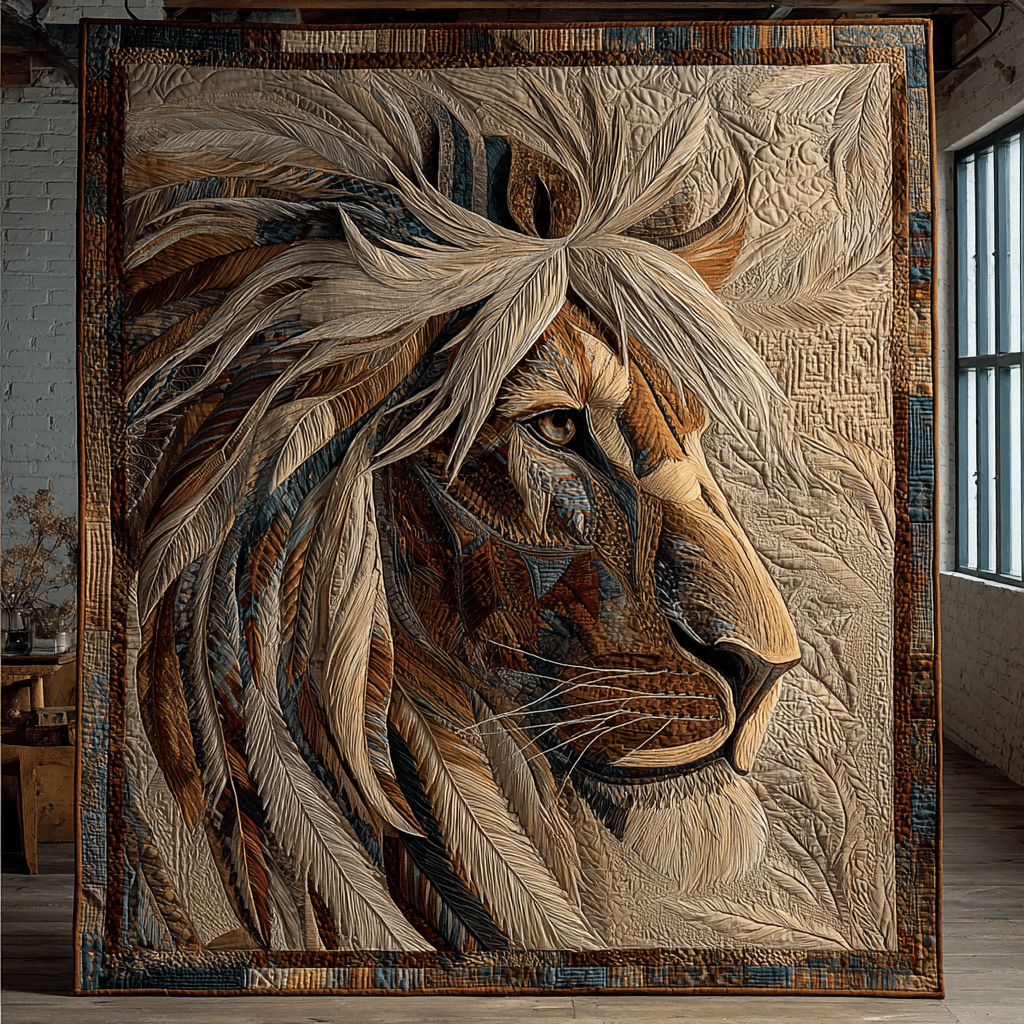 Brave Lion Quilted Blanket Holiday Throw Blanket Presents For People Who Love Lions - Marykun
