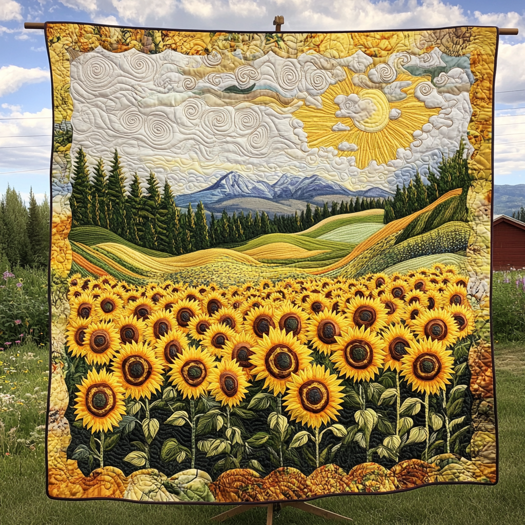 Bright Bloom Quilted Blanket Christmas Holiday Sunflower Gifts For Women - Marykun