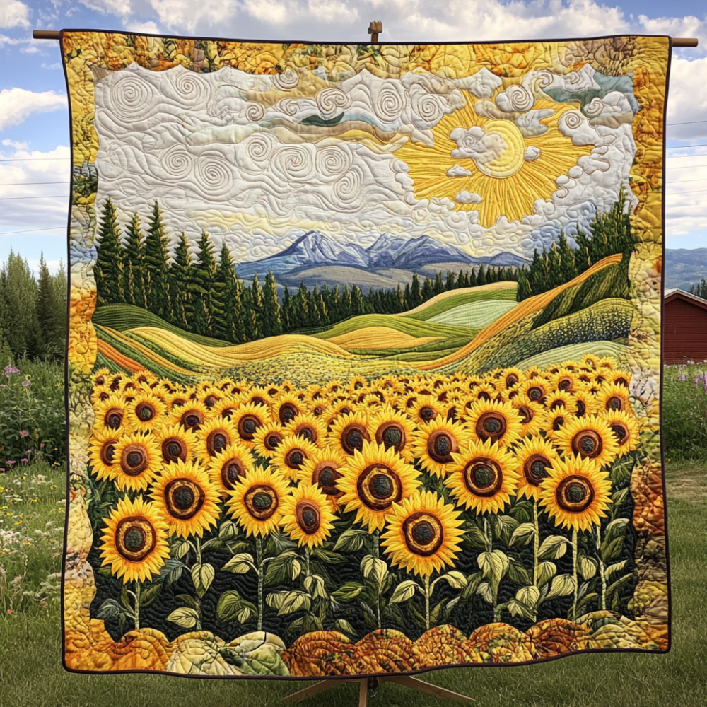 Bright Bloom Quilted Blanket Christmas Holiday Sunflower Gifts For Women - Marykun