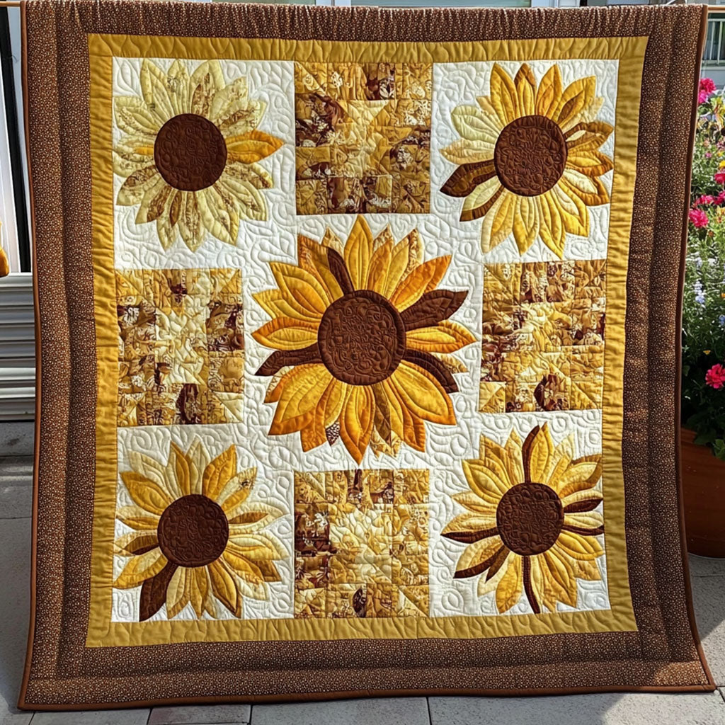 Bright Horizon Quilted Blanket Best Throw Blanket Sunflower Gifts For Her - Marykun