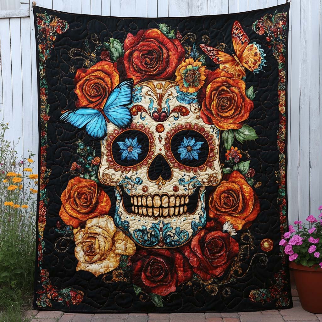 Butterfly Skull Bloom Quilted Blanket Cute Throw Blanket Presents For Bee Lovers - Marykun