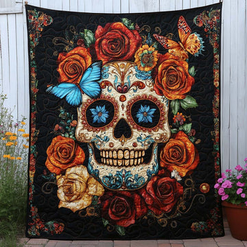 Butterfly Skull Bloom Quilted Blanket Cute Throw Blanket Presents For Bee Lovers - Marykun