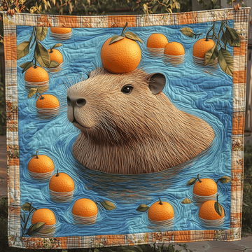 Capybara Citrus Vibes Quilted Blanket Xmas Holiday Capybara Gifts Items - Marykun
