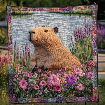 Capybara Floral Dreams Quilted Blanket Nice Throw Blanket Capybara Gift Ideas - Marykun