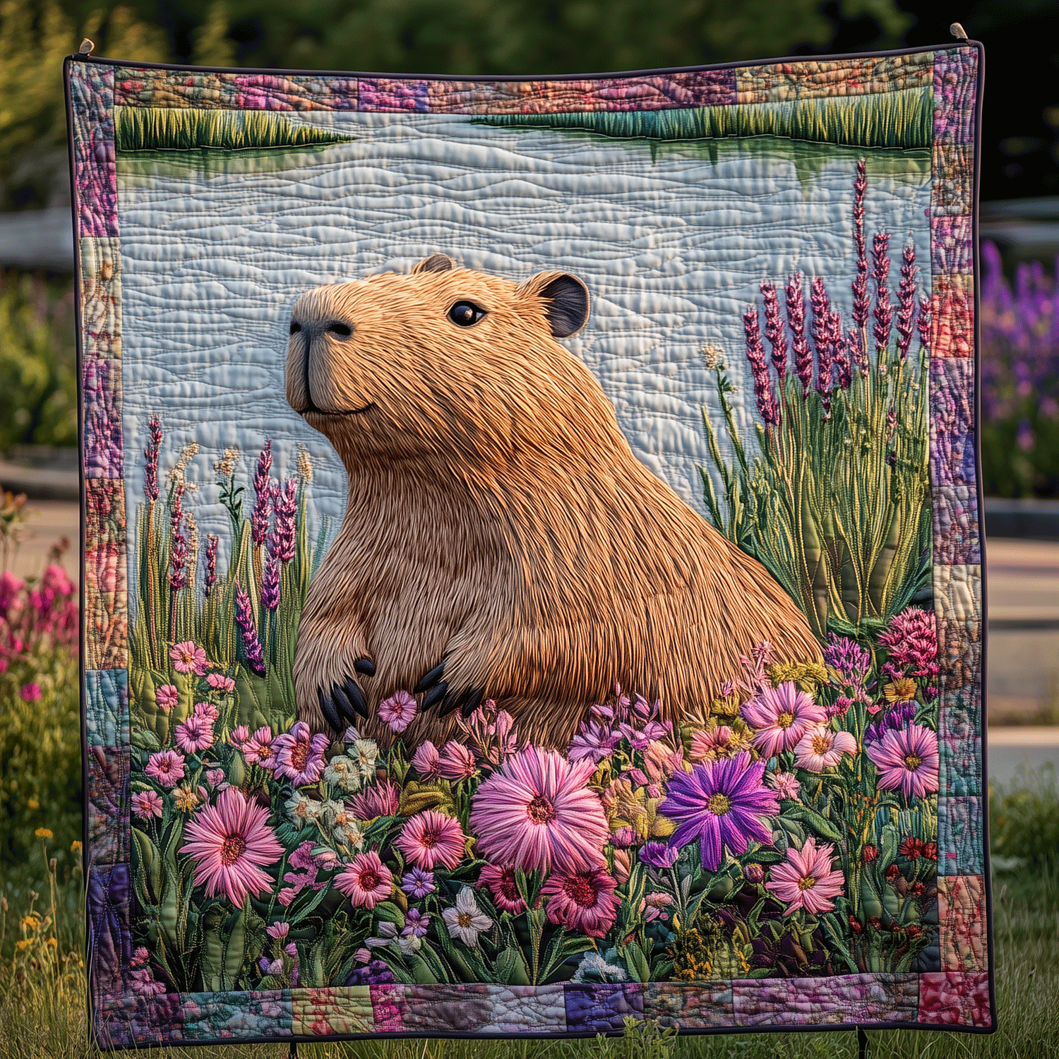 Capybara Floral Dreams Quilted Blanket Nice Throw Blanket Capybara Gift Ideas - Marykun