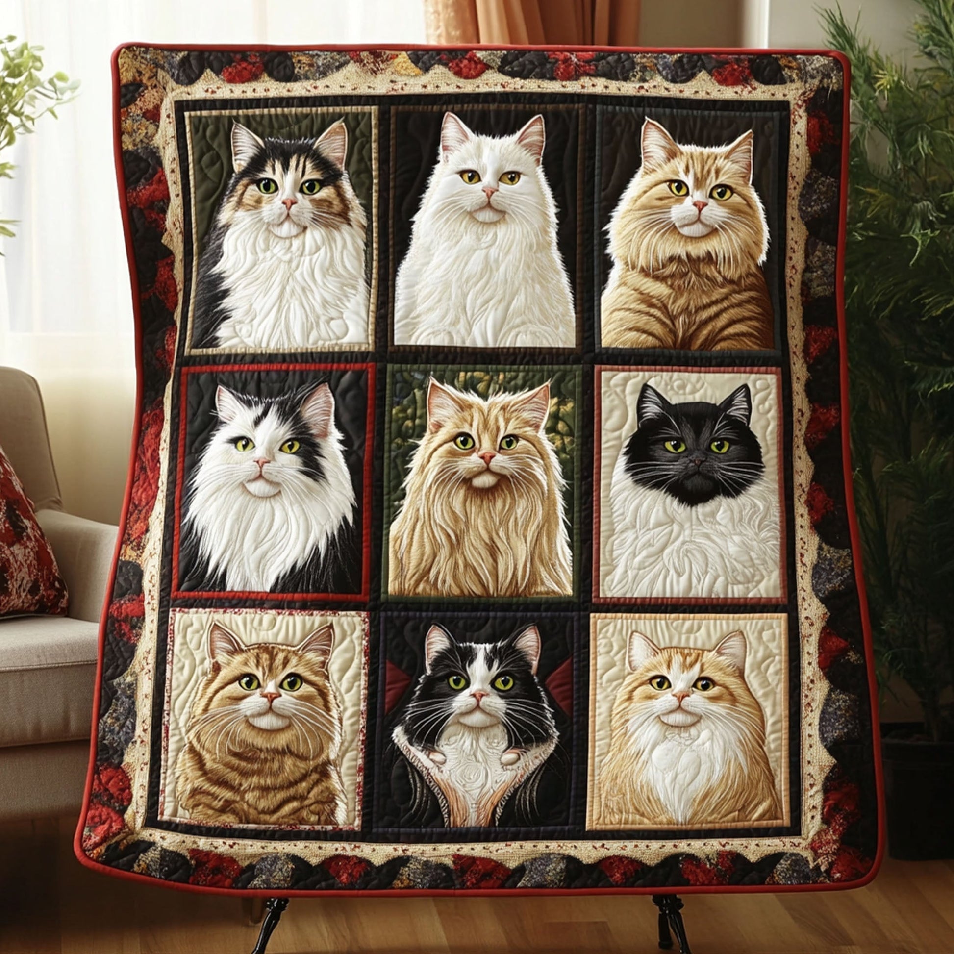 Cat Whiskers Wonderland Quilted Blanket Sofa Couch Throw Blanket Black Cat Christmas Gifts - Marykun