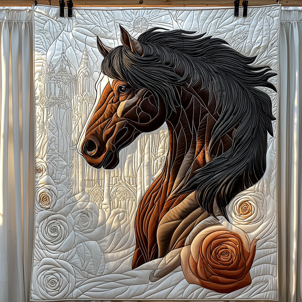 Cathedral Horse Quilted Blanket Xmas Holiday Cool Skull Gifts For Her - Marykun