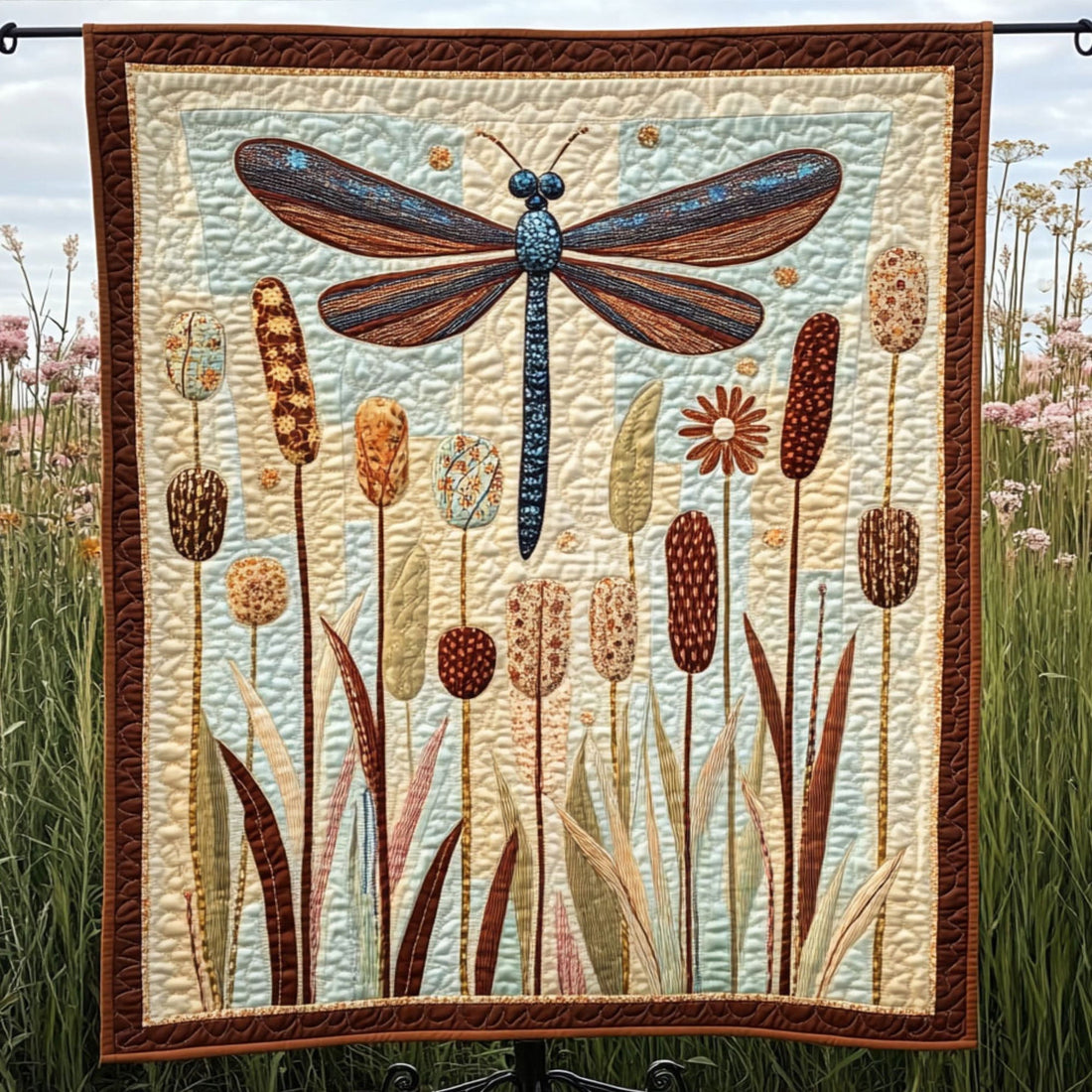 Cattail Breeze Quilted Blanket Winter Decor Blanket Dragonfly Themed Gift Items - Marykun