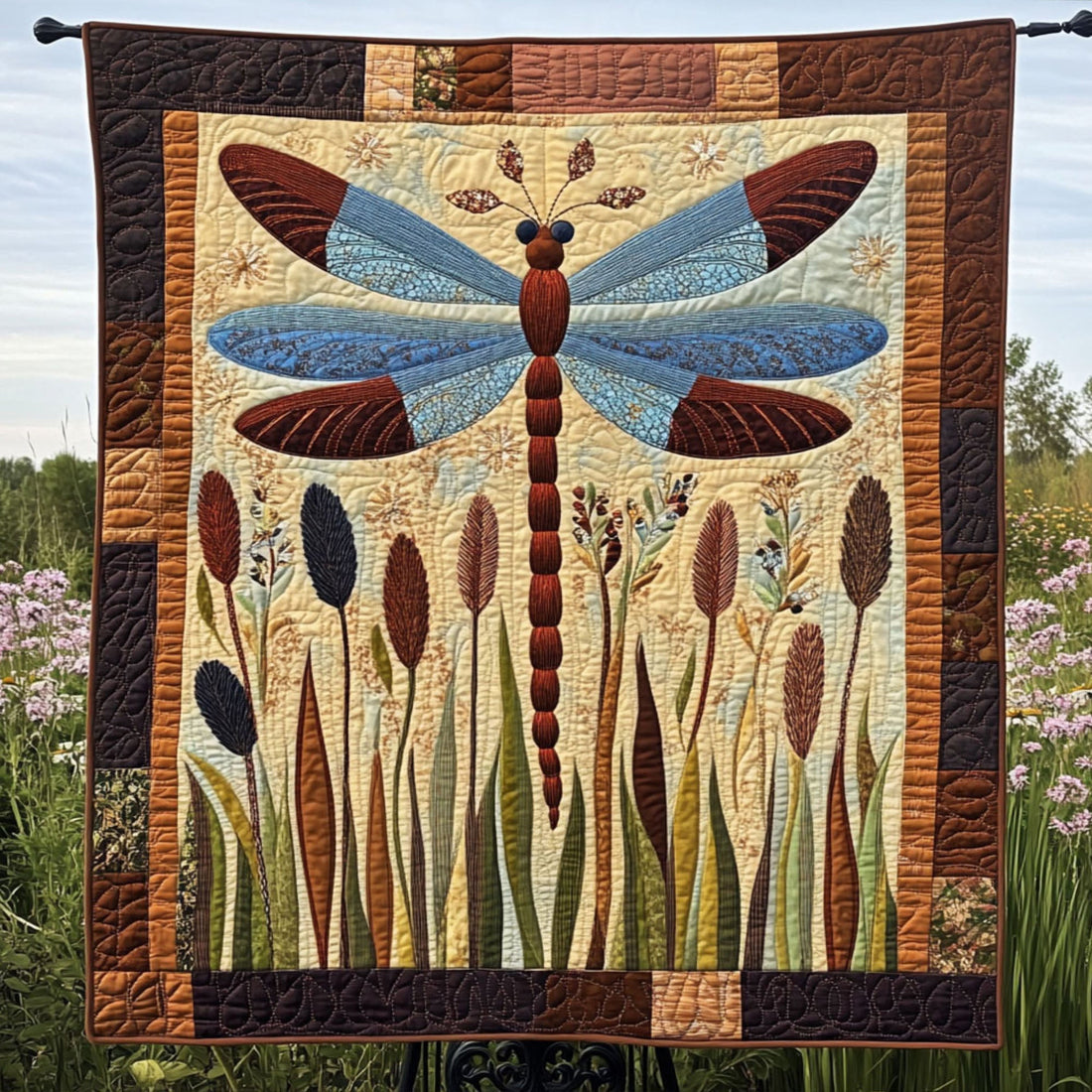 Cattail Dream Quilted Blanket Cool Throw Blanket Great Dragonfly Lover Gift Ideas - Marykun