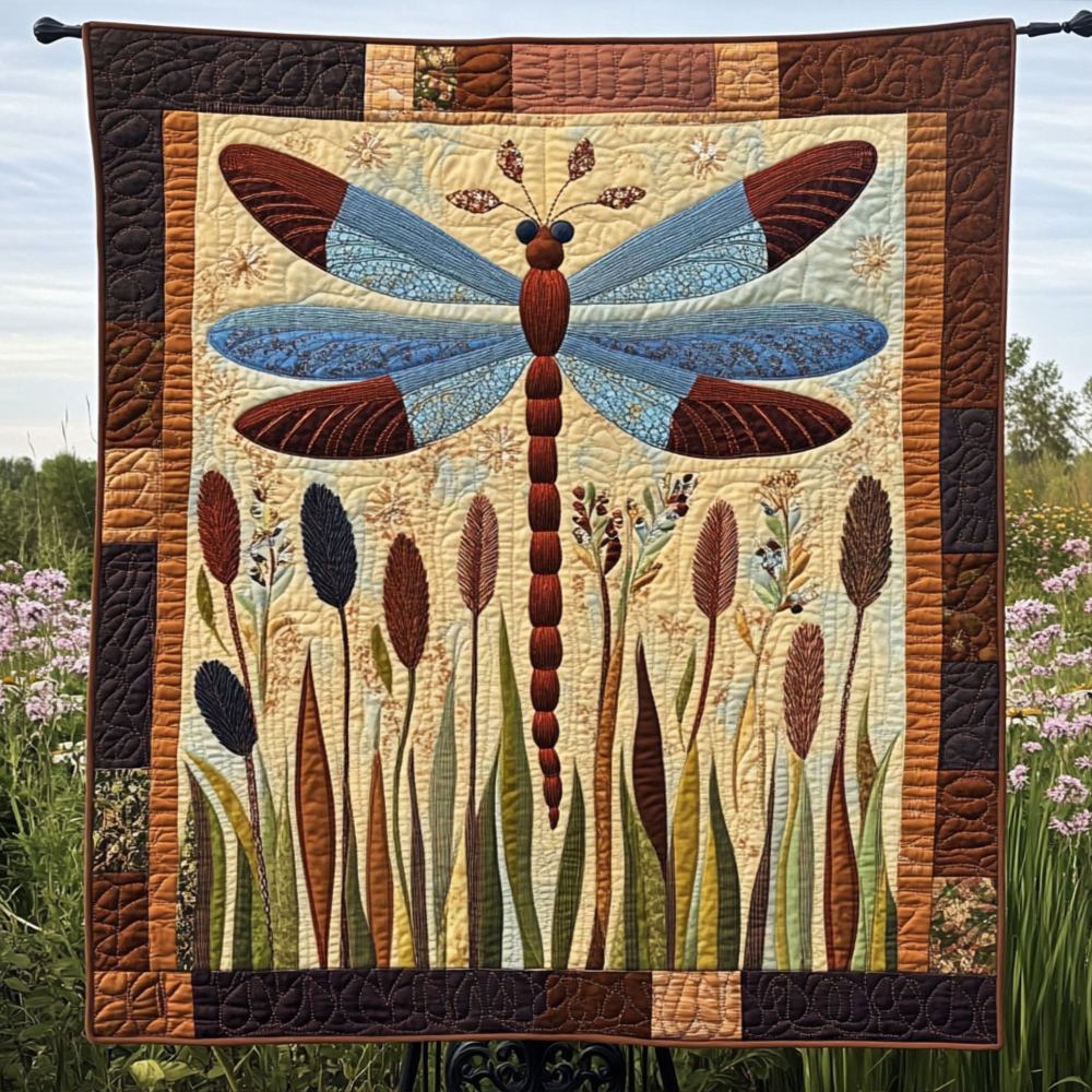Cattail Dream Quilted Blanket Cool Throw Blanket Great Dragonfly Lover Gift Ideas - Marykun