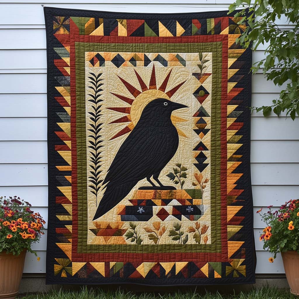 Cawing at Dusk Quilted Blanket Winter Decor Blanket Raven Gifts Merchandise - Marykun