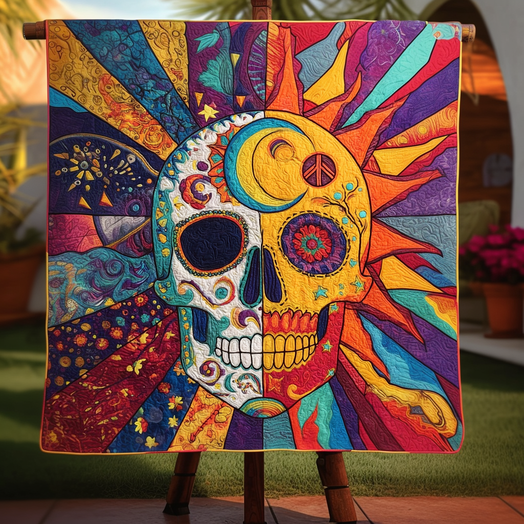 Celestial Calavera Quilted Blanket Day Of The Dead Blanket Family Christmas Present Ideas - Marykun