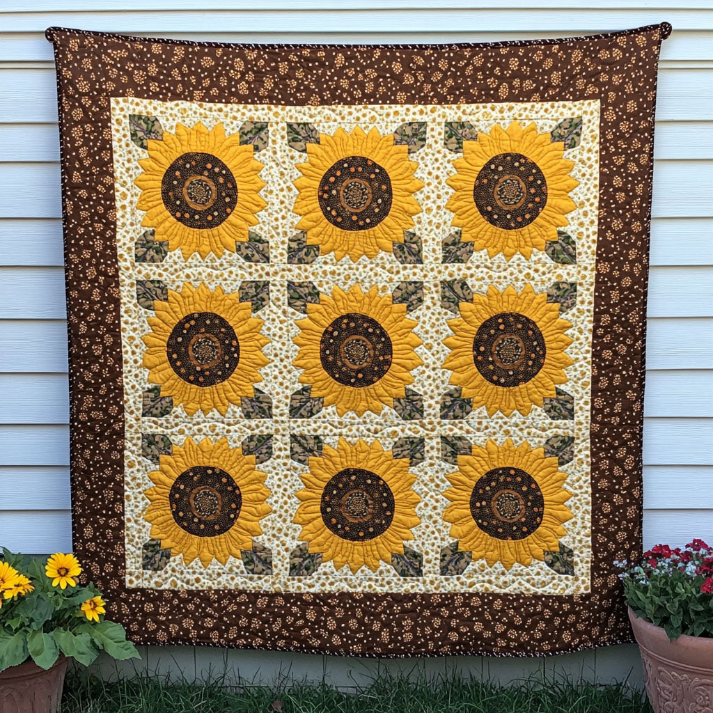 Cheerful Gold Quilted Blanket Sofa Couch Throw Blanket Sunflower Theme Gifts Merchandise - Marykun