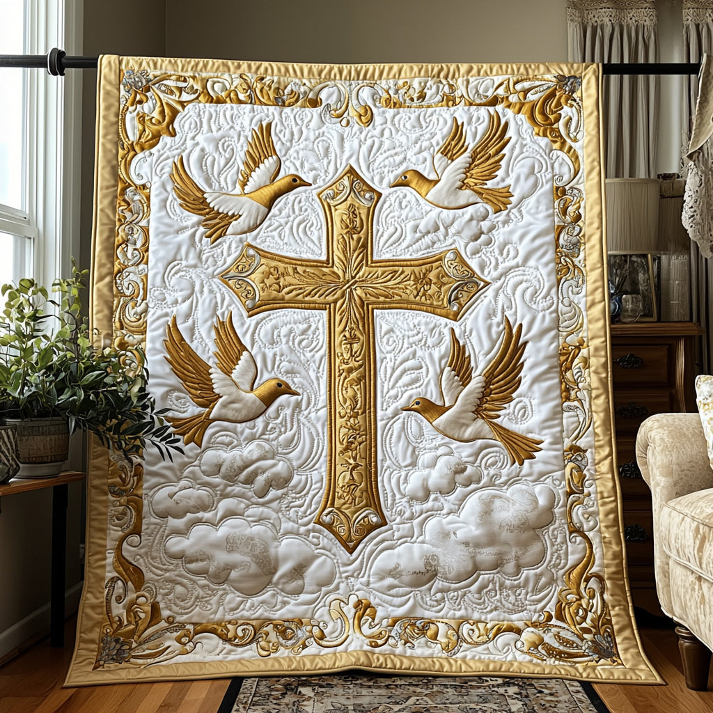 Christian Cross Blessings Quilted Blanket Christmas Bedroom Decor Gifts With Chickens On Them - Marykun