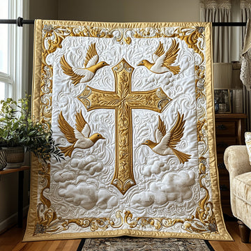 Christian Cross Blessings Quilted Blanket Christmas Bedroom Decor Gifts With Chickens On Them - Marykun