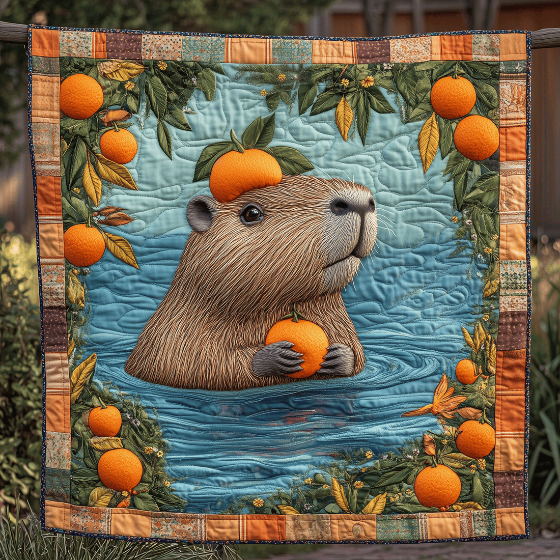 Citrus Capybara Delight Quilted Blanket Bedroom Decor Christmas Cute Capybara Gifts - Marykun