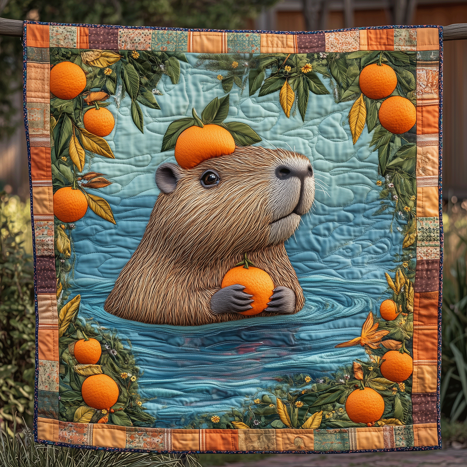 Citrus Capybara Delight Quilted Blanket Bedroom Decor Christmas Cute Capybara Gifts - Marykun