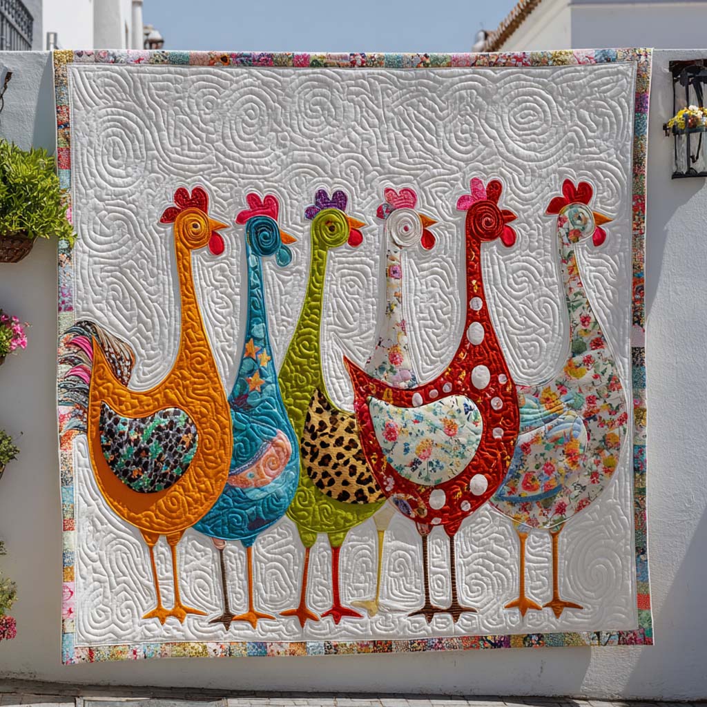 Colorful Chicken Parade Quilted Blanket Bedroom Xmas Decor Gifts For People Who Love Chickens - Marykun