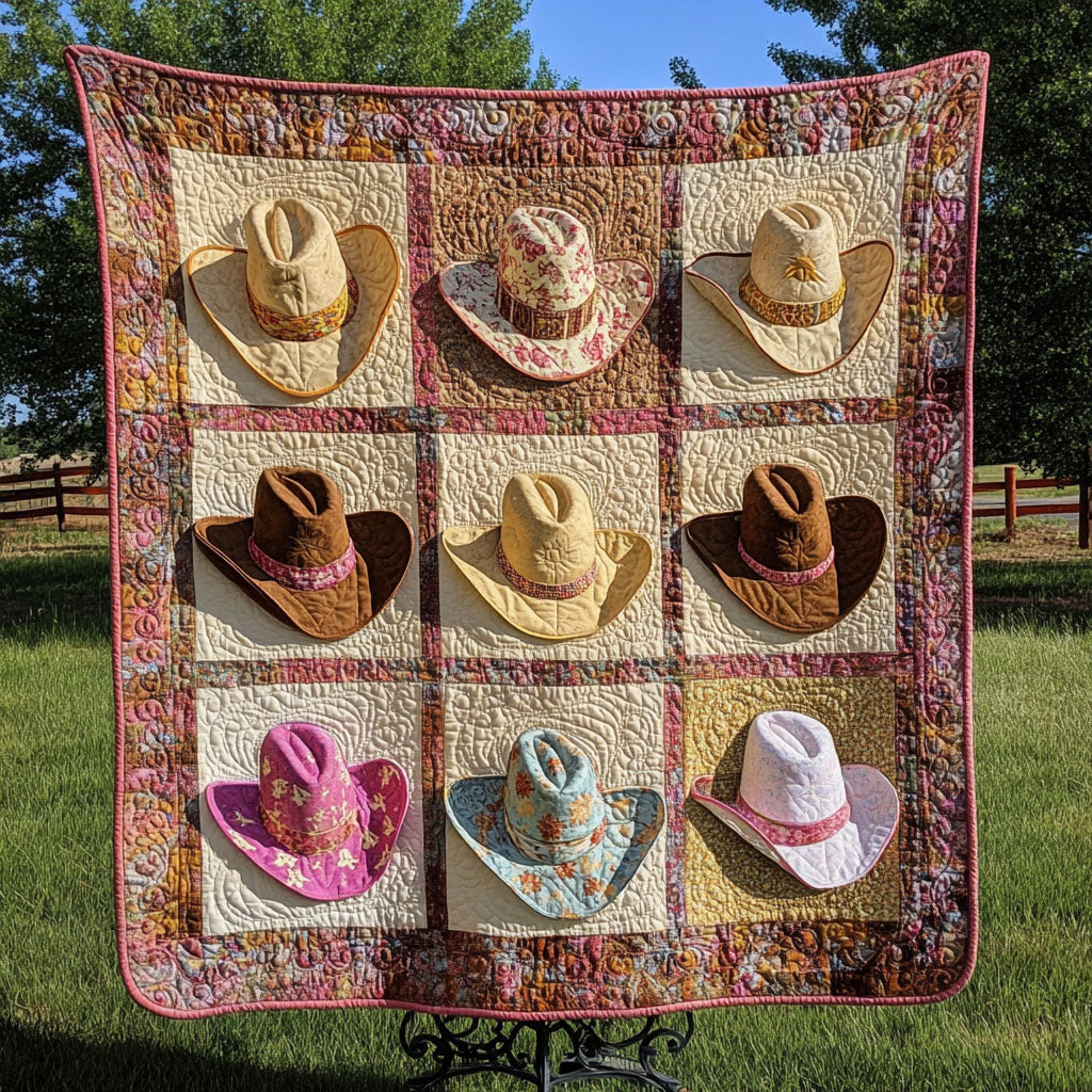 Colorful Cowboy Hats Quilted Blanket Christmas Holiday Best Gifts For Cowboys - Marykun