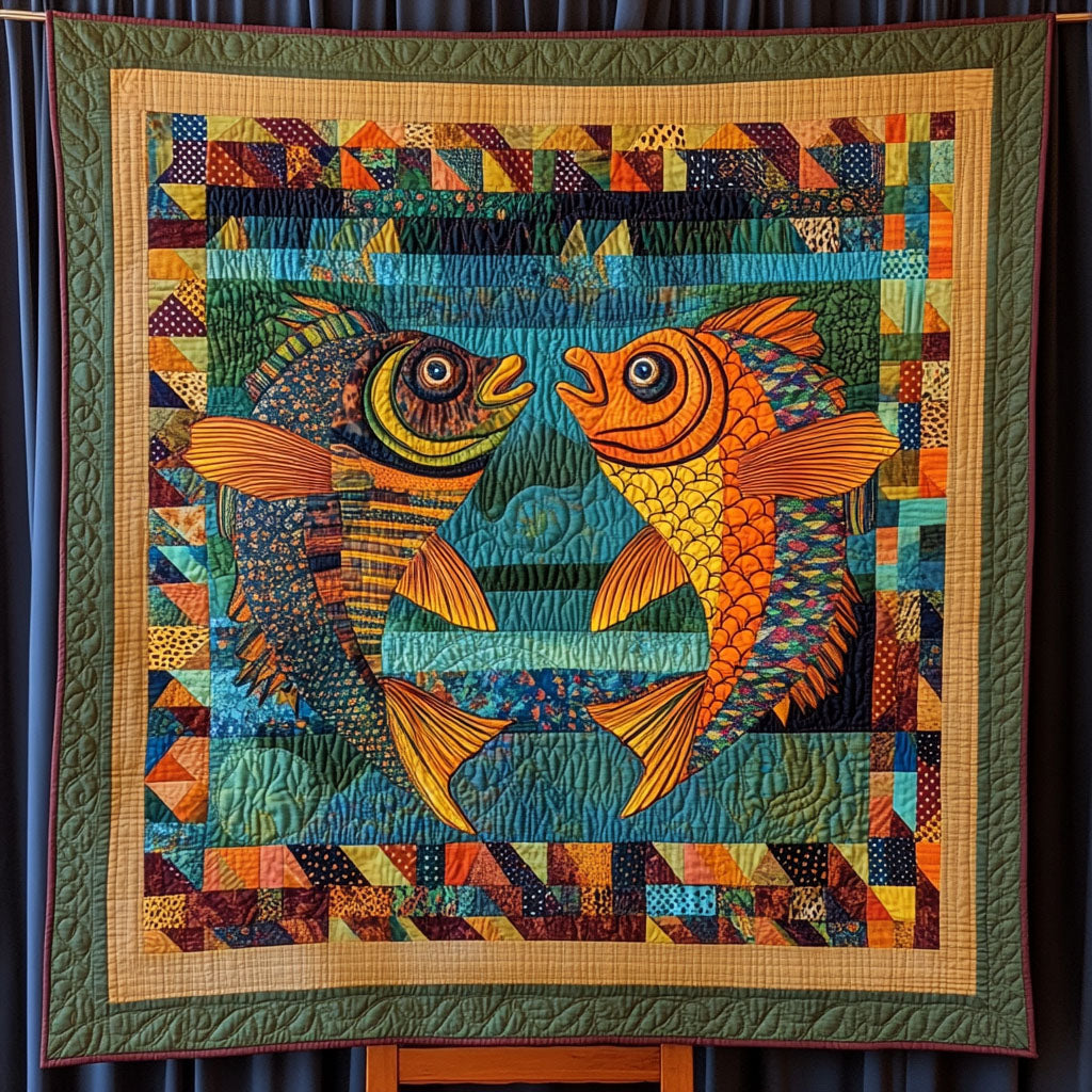 Colorful Currents Quilted Blanket Christmas Holiday Gifts For Fishing Lovers - Marykun